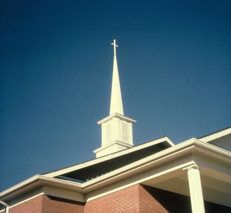 The steeple of the new Methodist Church building east of Paoli, as the Methodist congregation was moving into it.