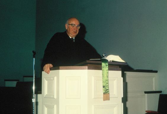 The bishop speaks at the consecration service on October 15, 1972.