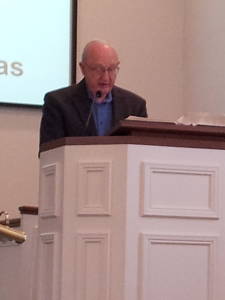 Howard Detweiler reads scripture during a worship service at the Paoli United Methodist Church.