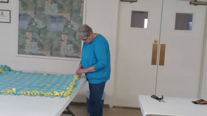 Linda Barnett working on the Blankets of Love mission at the Paoli United Methodist Church.