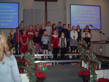 Children and youth groups in the Christmas program at the Paoli United Methodist Church.