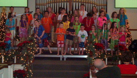 Children and youth groups in the Christmas program at the Paoli United Methodist Church.