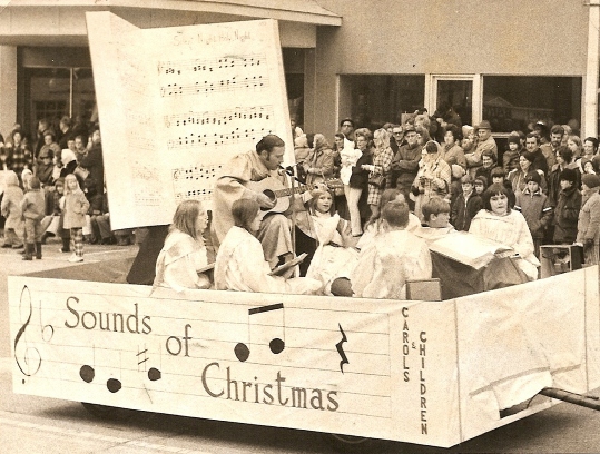 Eldon Brown and the children's choir in the Christmas parade.
