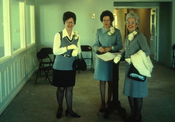 Women greeting members of the congregation at the consecration service on October 15, 1972.