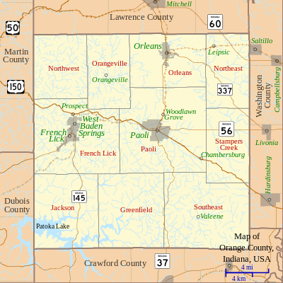 Map of Orange County, Indiana from Wikipedia.