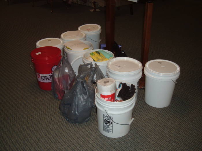 Flood buckets sent from the Paoli United Methodist Church to hurricane victims