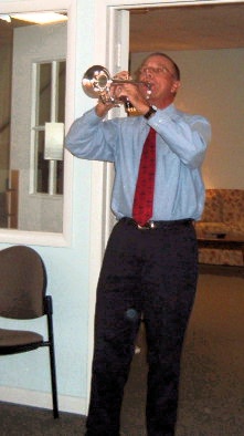 Trumpet music opening a church service.