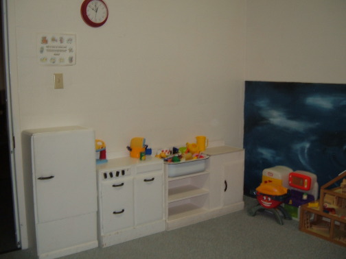 Toy kitchen in the nursery (ages 0-3).