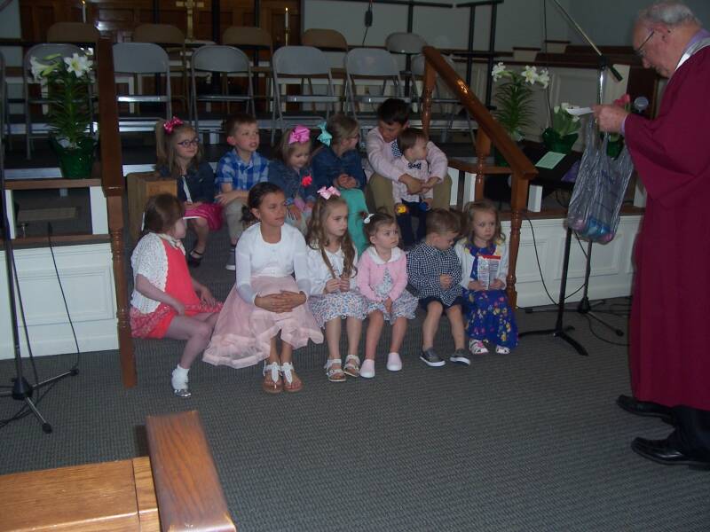 Children's time at the Easter worship service at the Paoli United Methodist Church