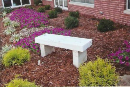 Marble bench in the prayer garden at the Paoli United Methodist Church.