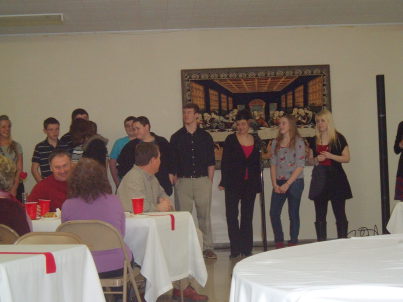 Holly Vincent and the 6:01 Youth at the Valentine's Day dinner.